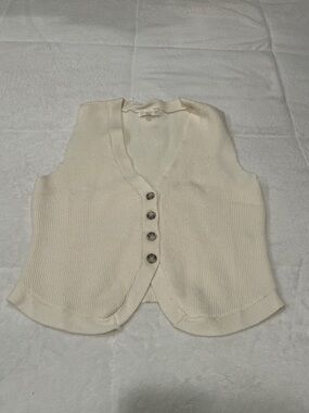 Cream Knit Button-Front Vest